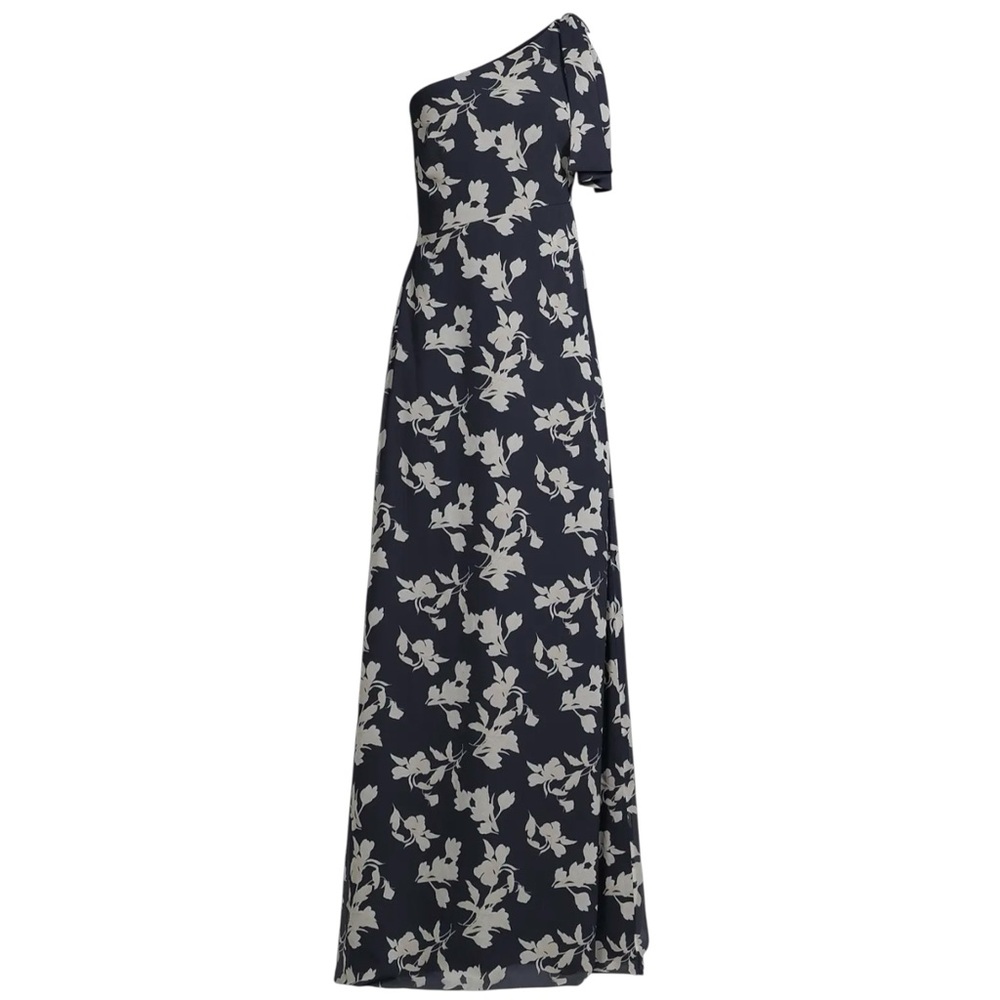 Sachin + Babi One-Shoulder Navy and White Floral Gown